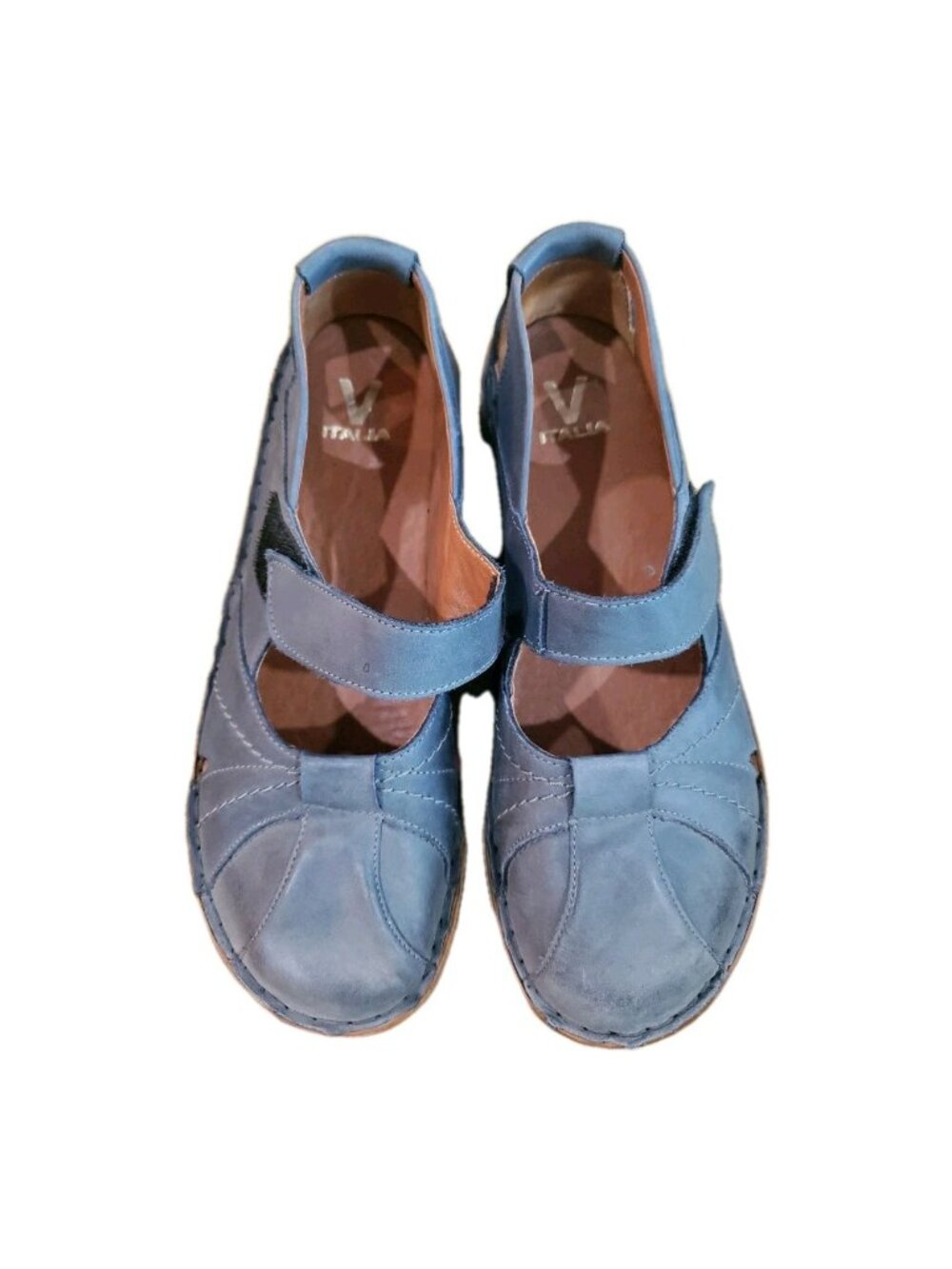 V-Italia Shoes Genova Women’s Blue Leather Cork Platform Mary Jane Size 42